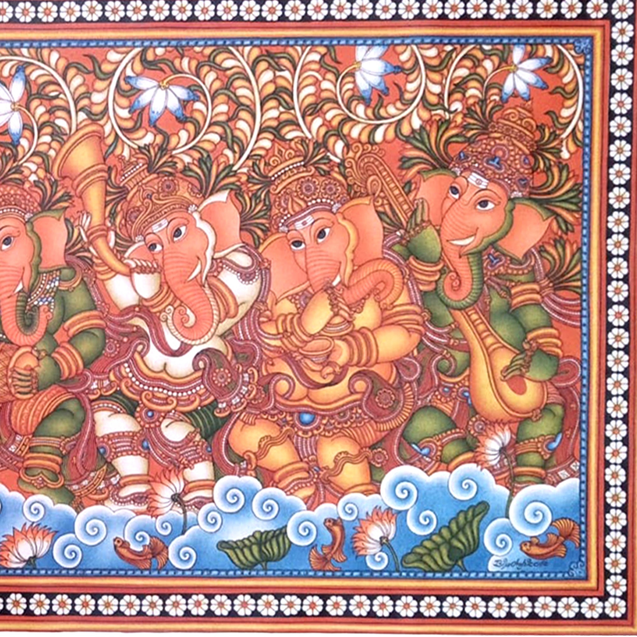 Kerala Mural Painting depicting Majestic Ashtaganapati, a blend of divinity and elegance