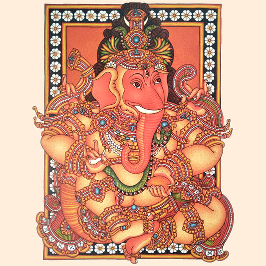 Kerala Mural Painting of Aishwarya Ganapati, depicting prosperity and elegance