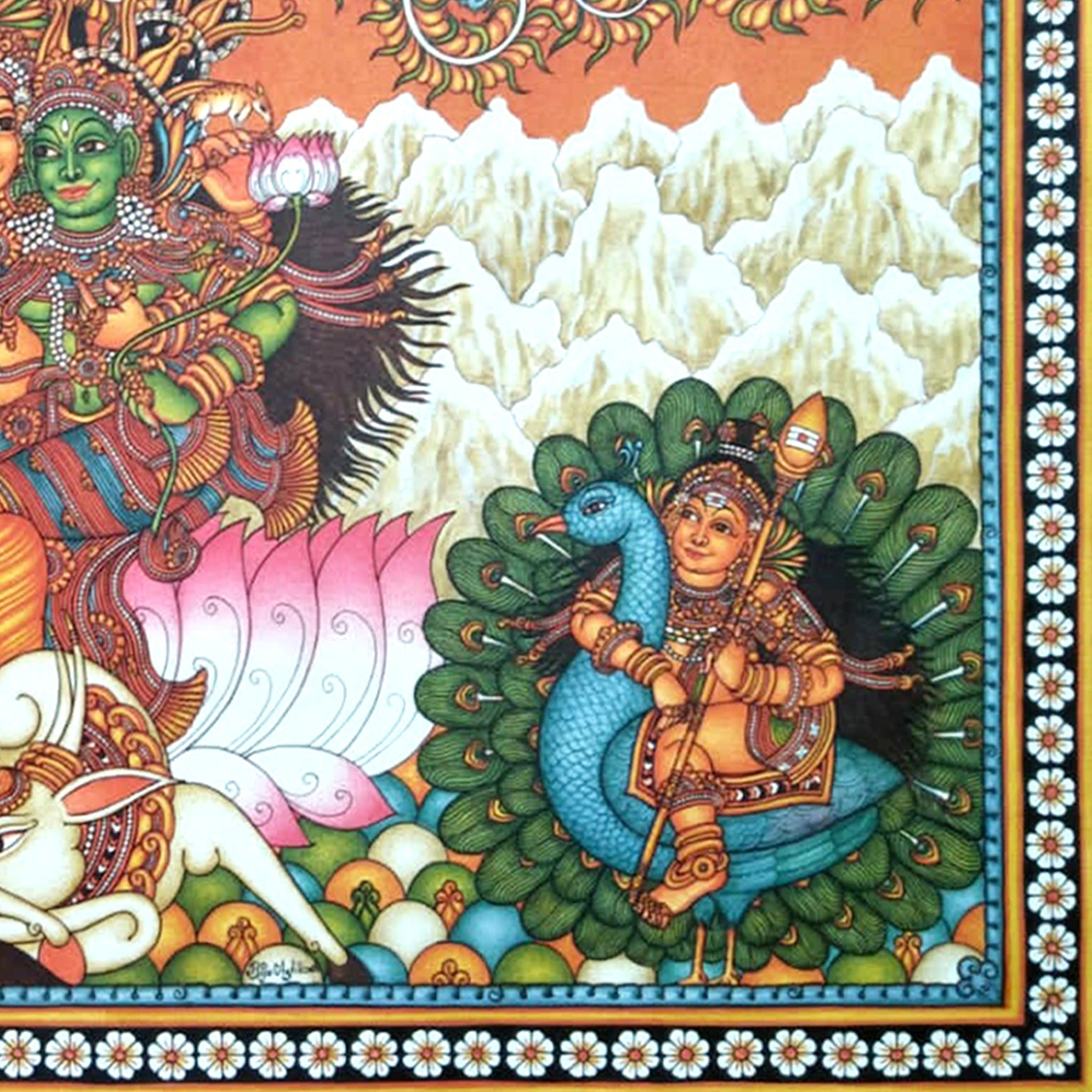 Kerala Mural Painting portraying The Shiva Kudumbam, rich in mythological imagery