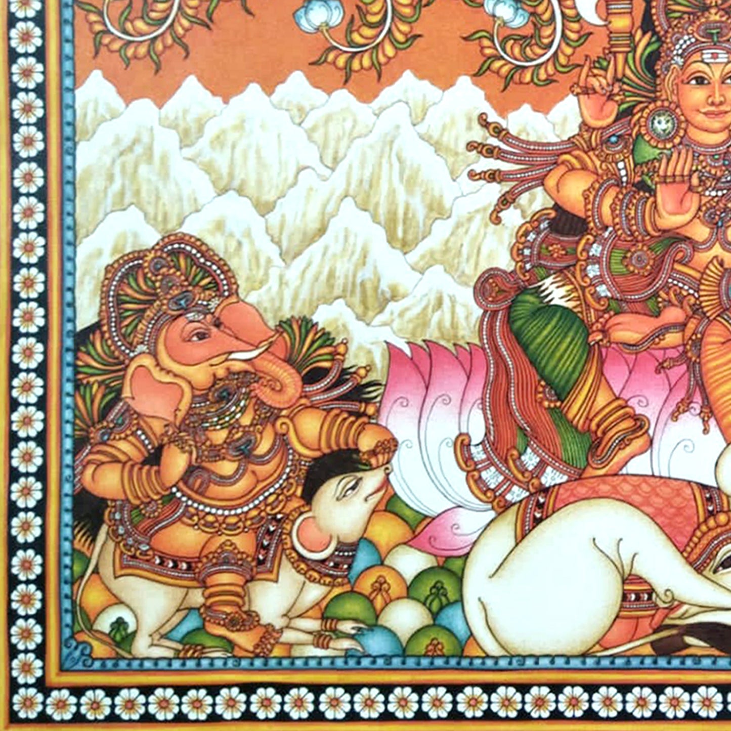 Kerala Mural Painting portraying The Shiva Kudumbam, rich in mythological imagery