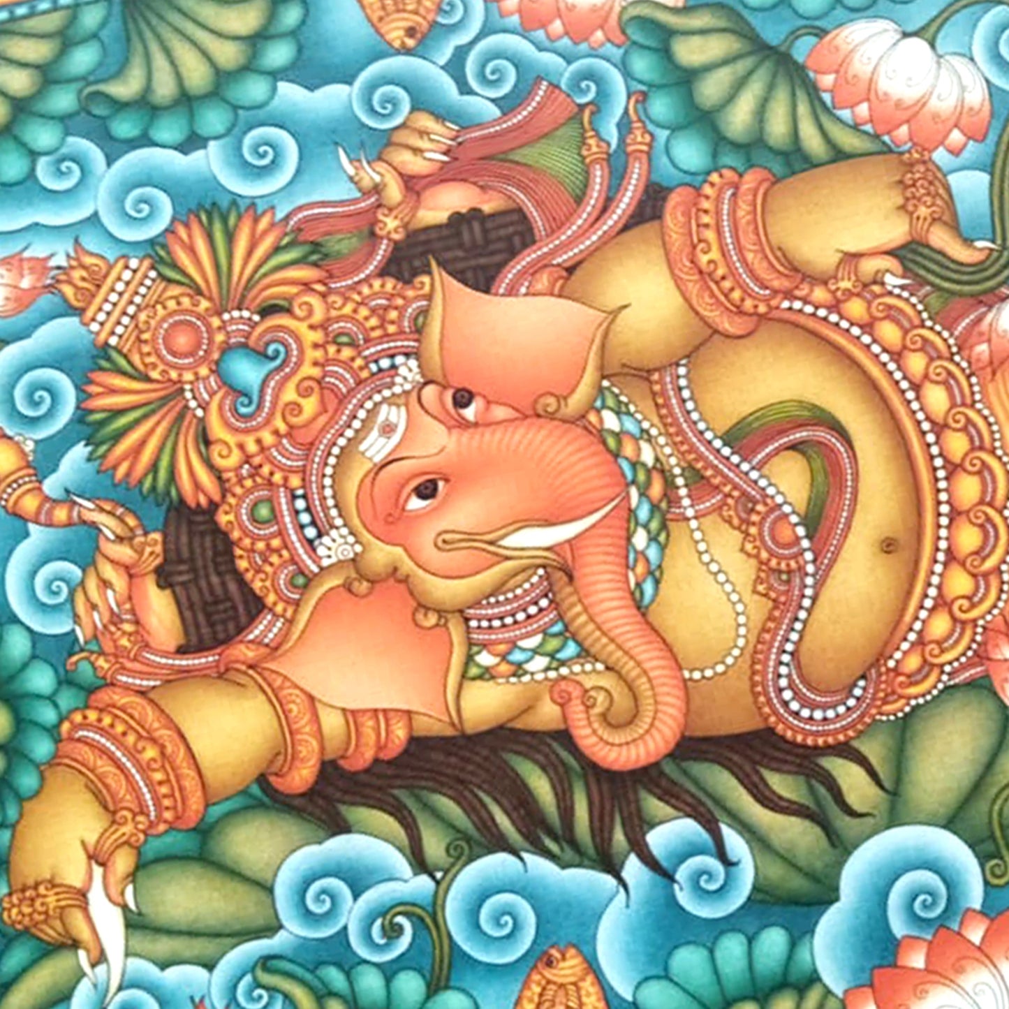 Kerala Mural Painting depicting Shayana Ganapati, serene and divine