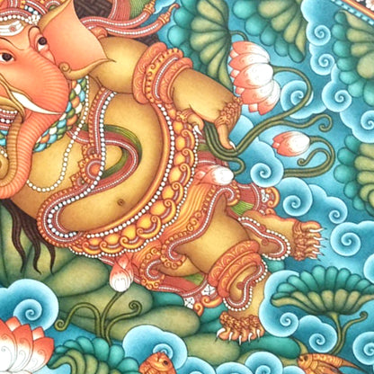 Kerala Mural Painting depicting Shayana Ganapati, serene and divine