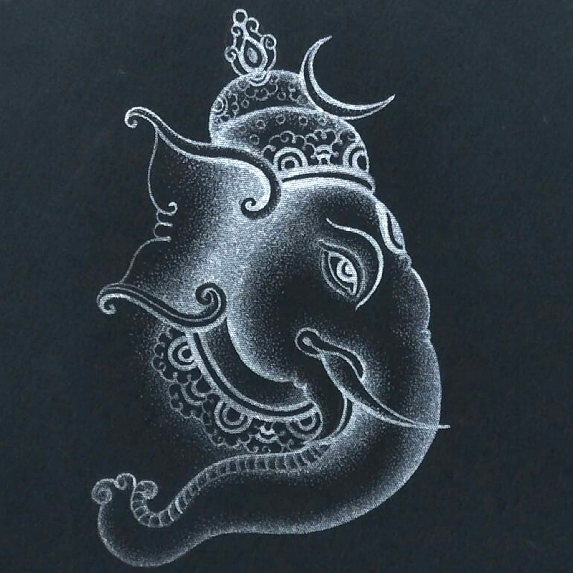 Shimmering Kerala Mural Painting of Silver Ganesha, artistic and spiritual