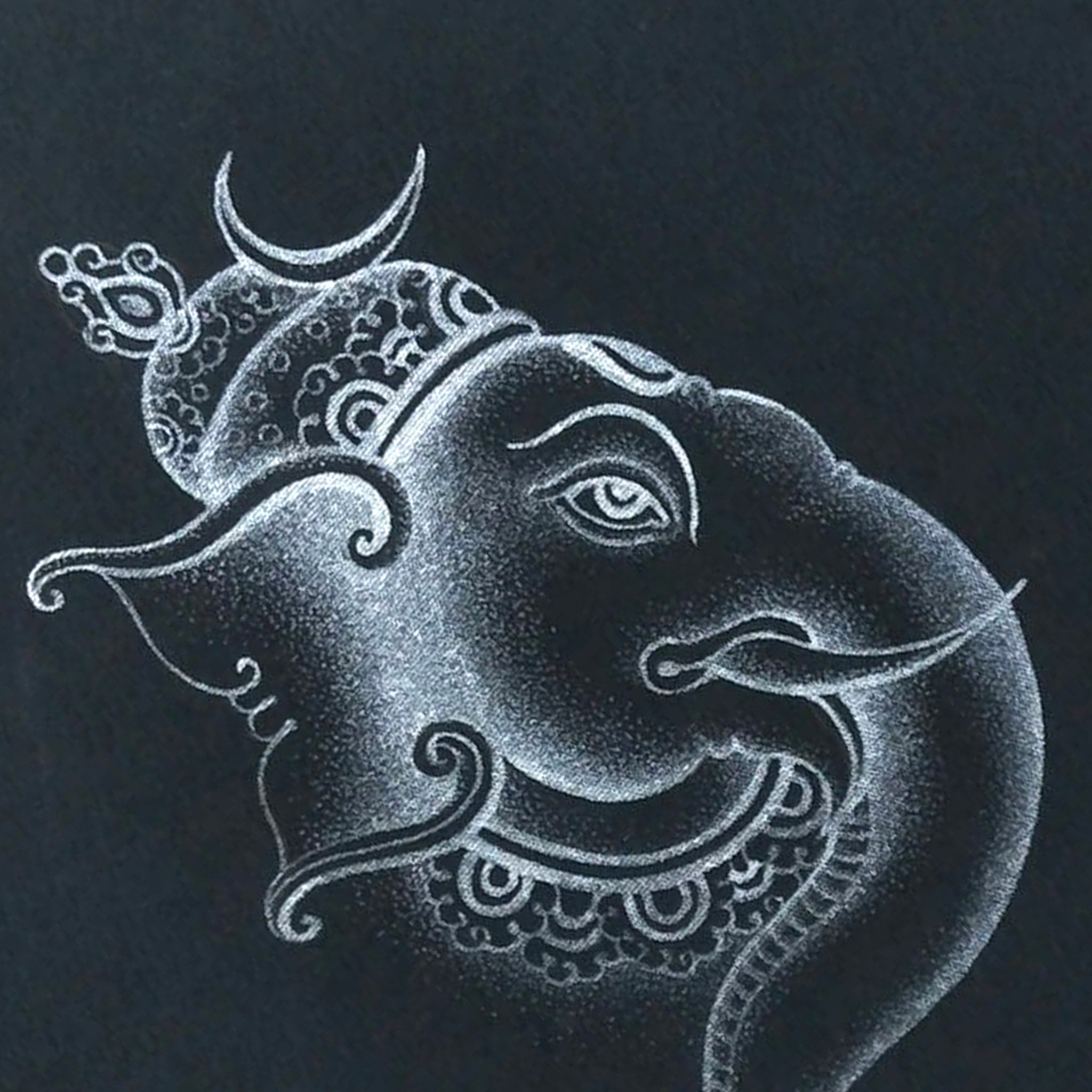 Shimmering Kerala Mural Painting of Silver Ganesha, artistic and spiritual