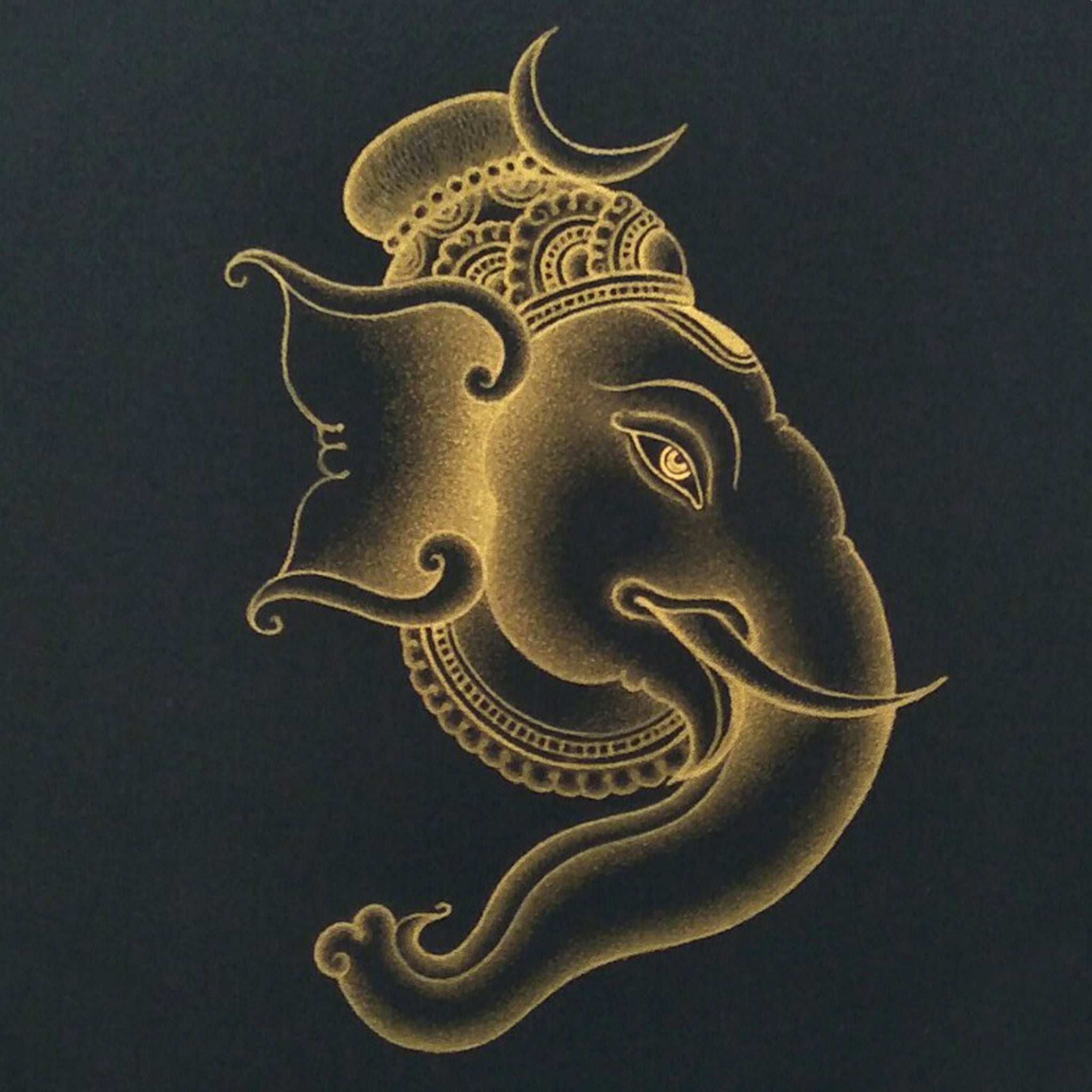 Kerala Mural Art Painting Golden Ganesha - Made to Order