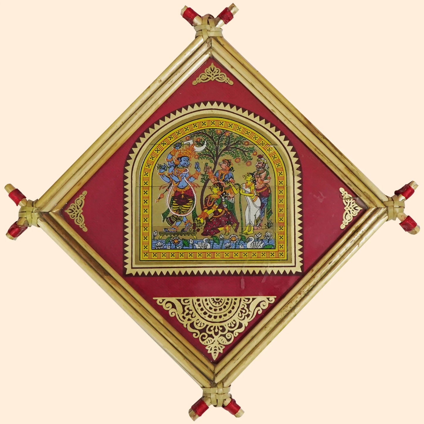 Pattachitra Palmleaf Painting- Krishna Raasa Leela - 6x6 inches