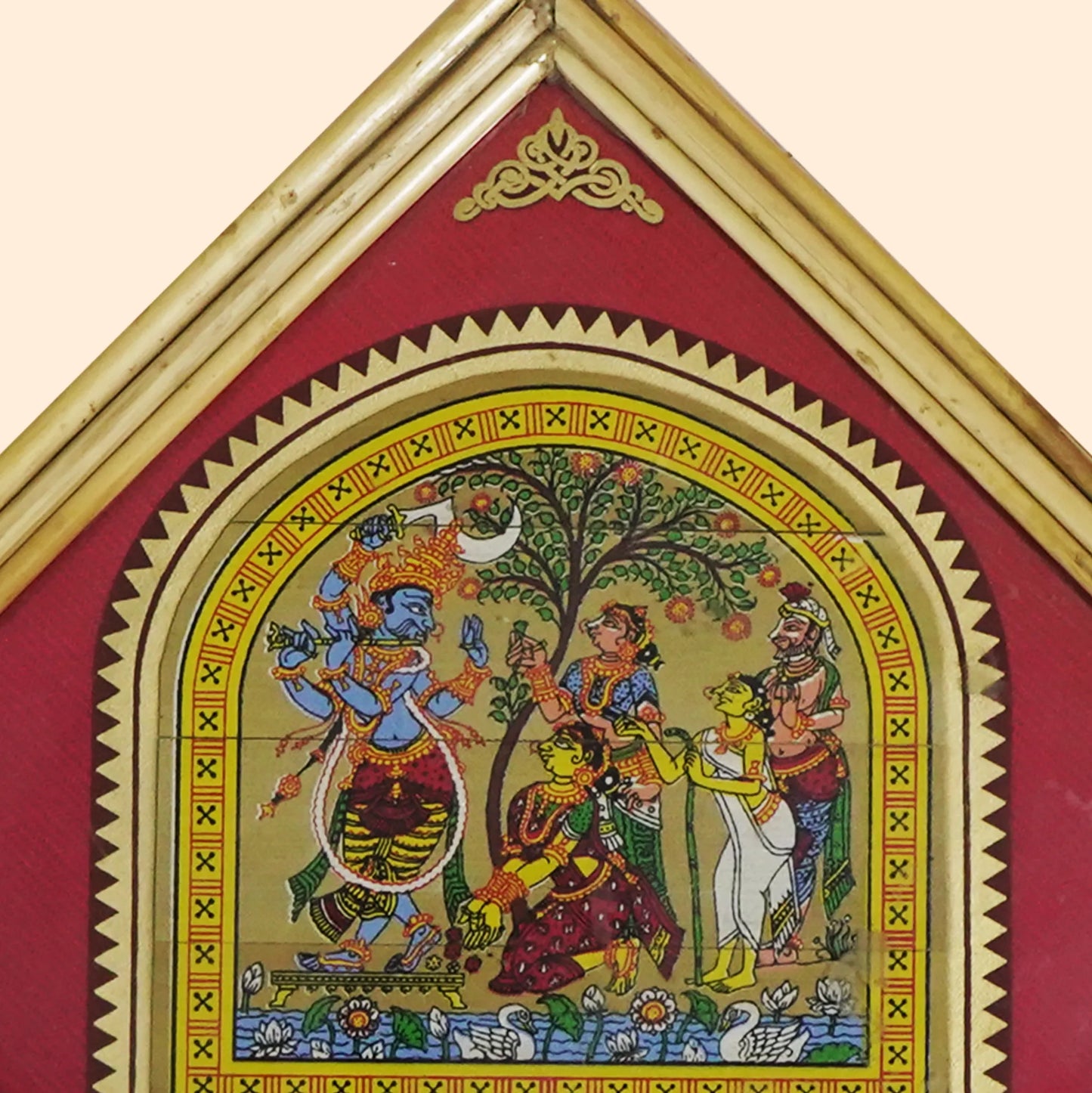 Pattachitra Palmleaf Painting- Krishna Raasa Leela - 6x6 inches