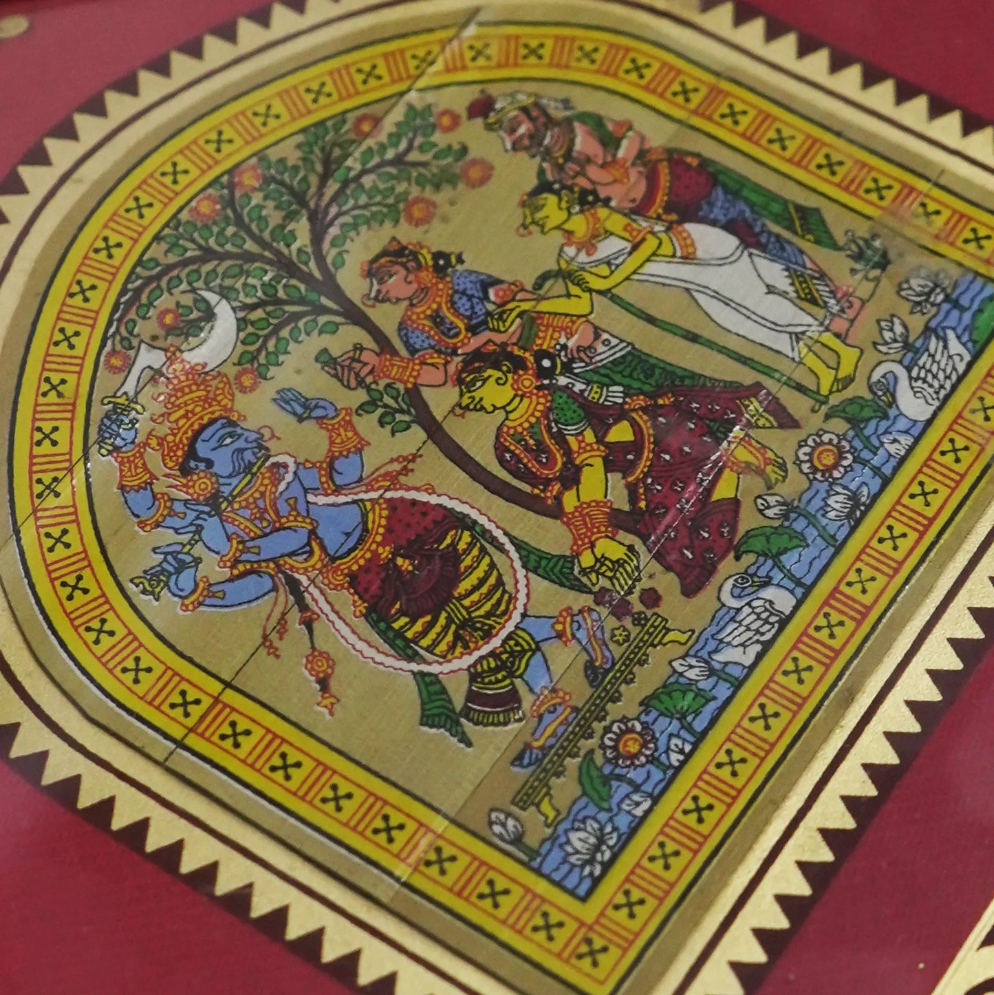 Pattachitra Palmleaf Painting- Krishna Raasa Leela - 6x6 inches