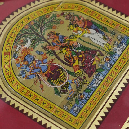 Pattachitra Palmleaf Painting- Krishna Raasa Leela - 6x6 inches