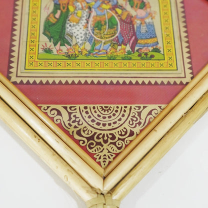 Handpainted Pattachitra Palm Leaf Painting- Krishna Raasa Leela - 6x6 inches