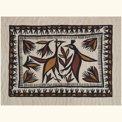 Sohrai Tribal Art Birds Brown and Black