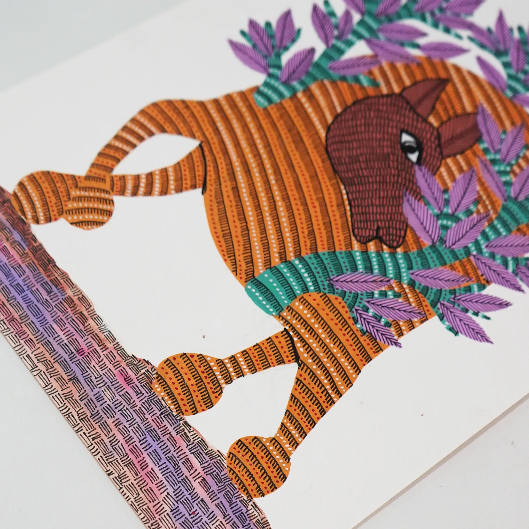 Vibrant Gond Art Featuring Intricate Camel and Tree Design 