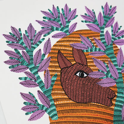 Vibrant Gond Art Featuring Intricate Camel and Tree Design 