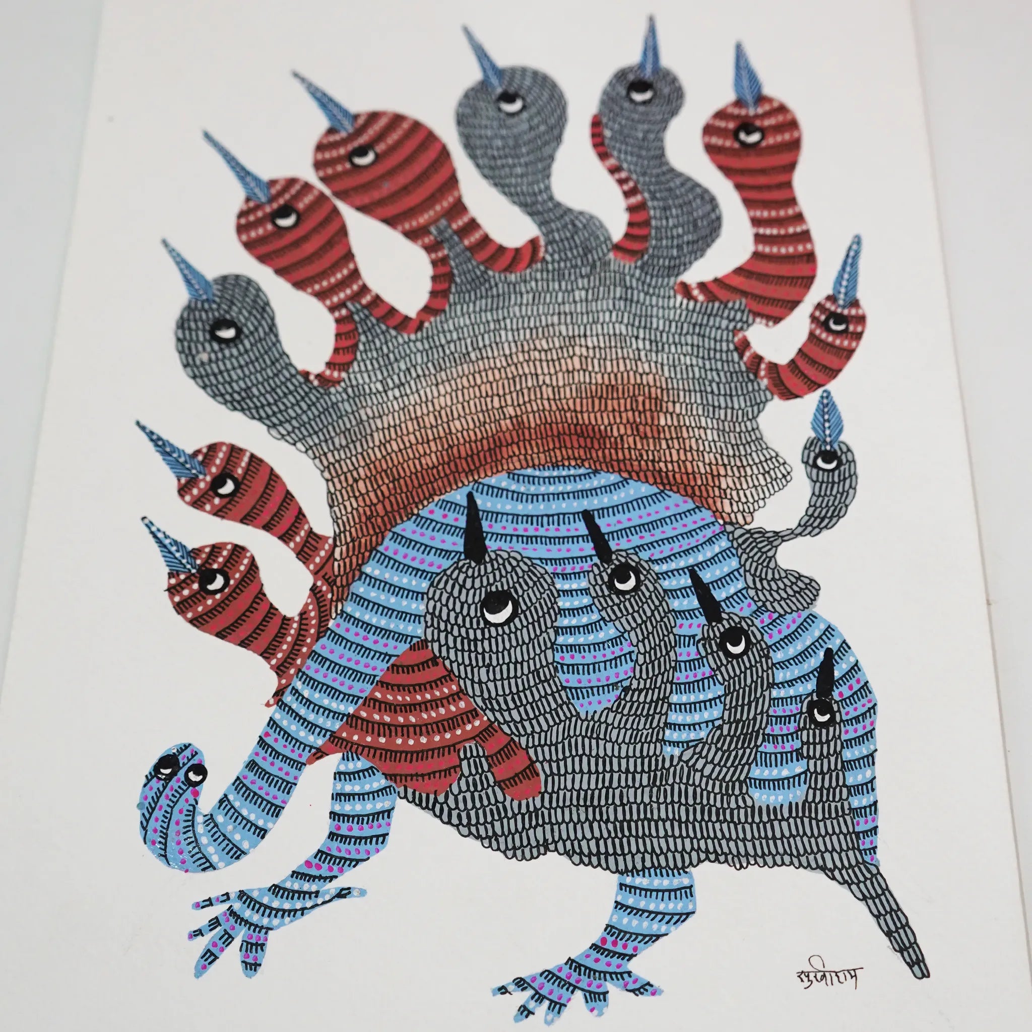 Multiple Heads Gond Artwork