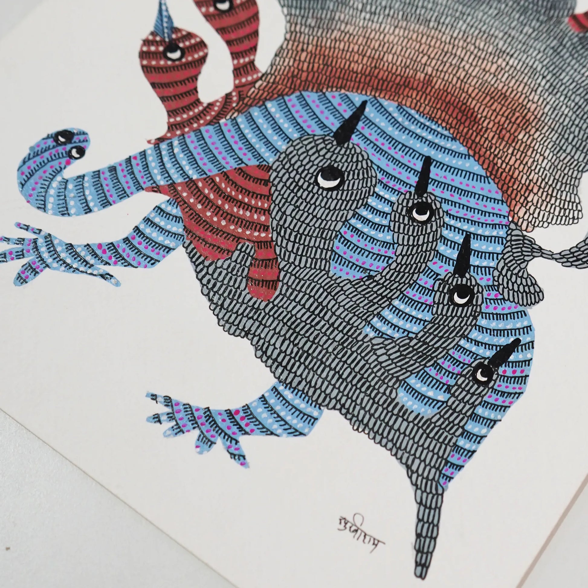 Multiple Heads Gond Artwork