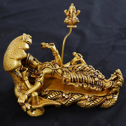 Lord Vishnu in a majestic reclining posture with Brahma-Brass Idol