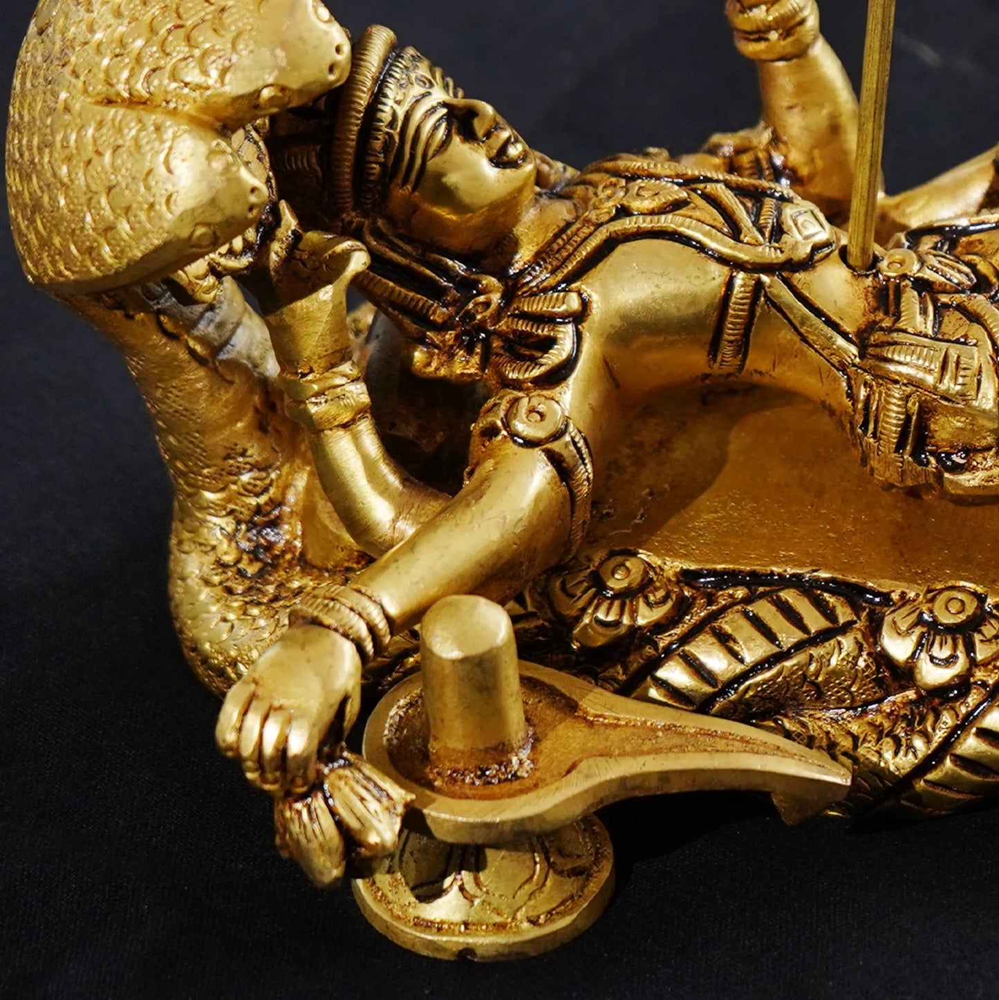 Lord Vishnu in a majestic reclining posture with Brahma and Sivan-Brass Idol