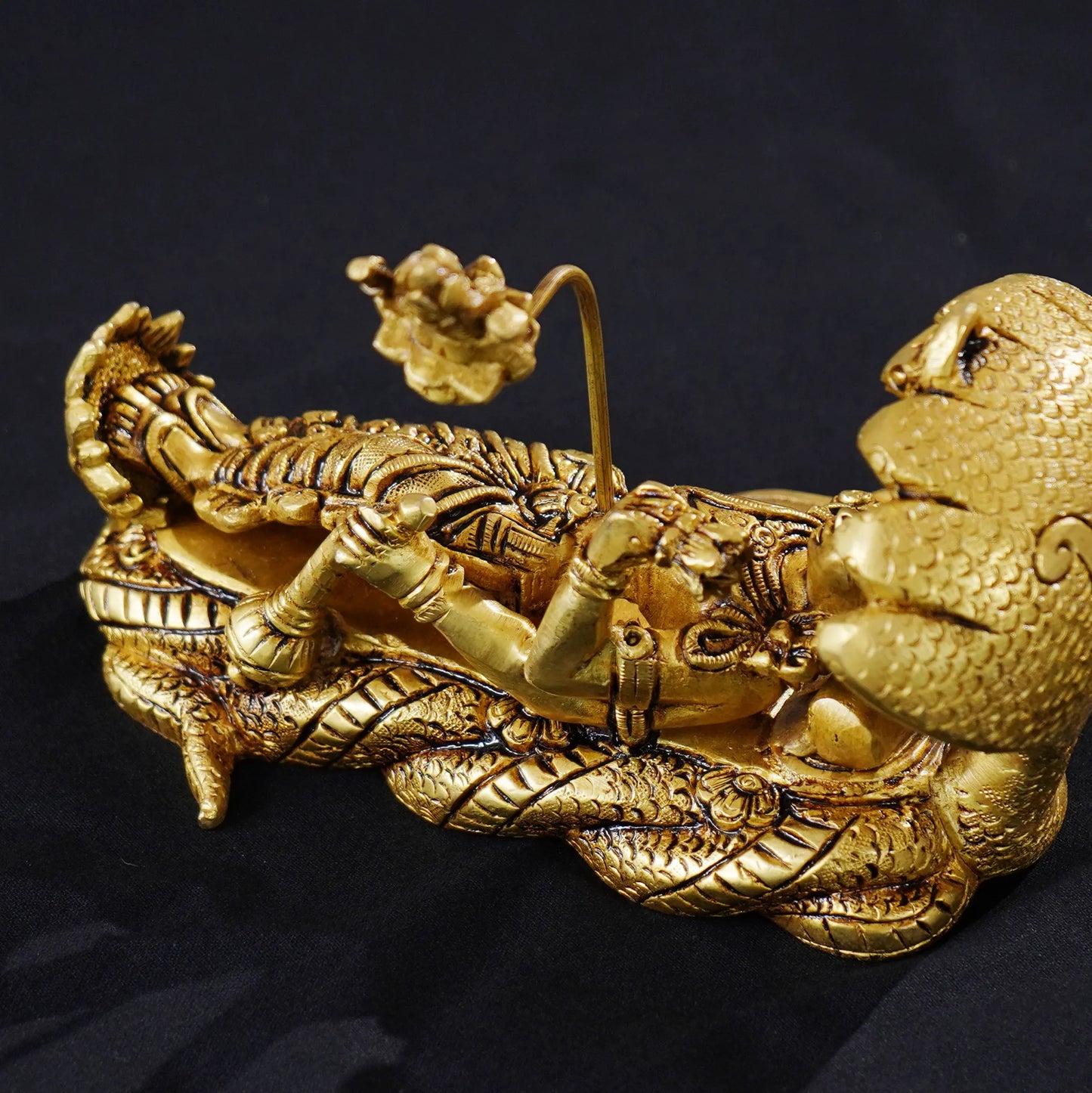 Lord Vishnu in a majestic reclining posture with Brahma and Sivan-Brass Idol