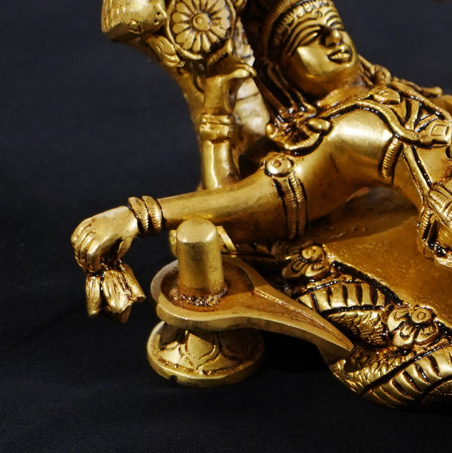 Lord Vishnu in a majestic reclining posture with Brahma and Sivan-Brass Idol