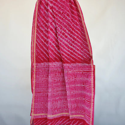 Kota Doria - Shibori Saree-Pink