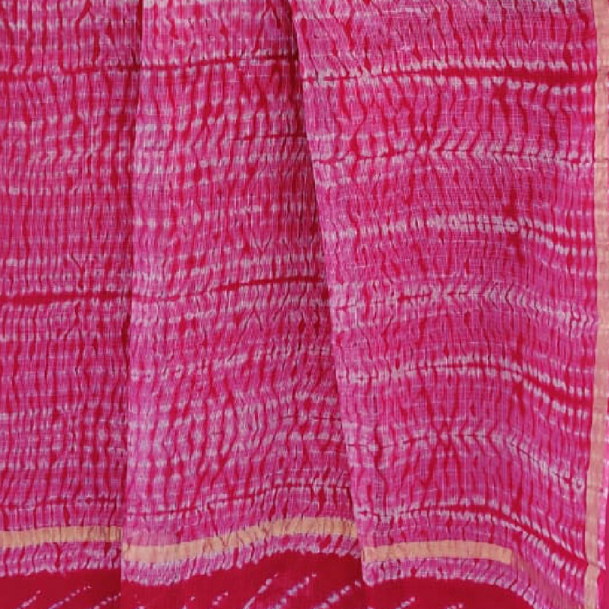 Kota Doria - Shibori Saree-Pink