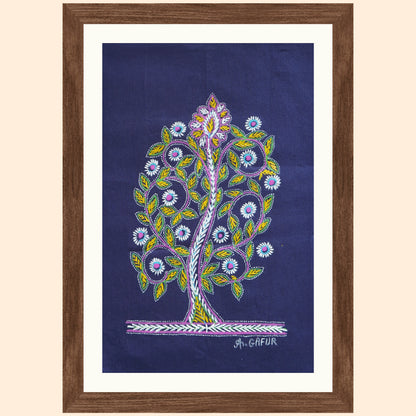 Rogan Art- Tree of Life on Royal Blue- Intricate White Flowers