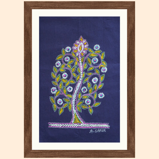 Rogan Art- Tree of Life on Royal Blue- Intricate White Flowers