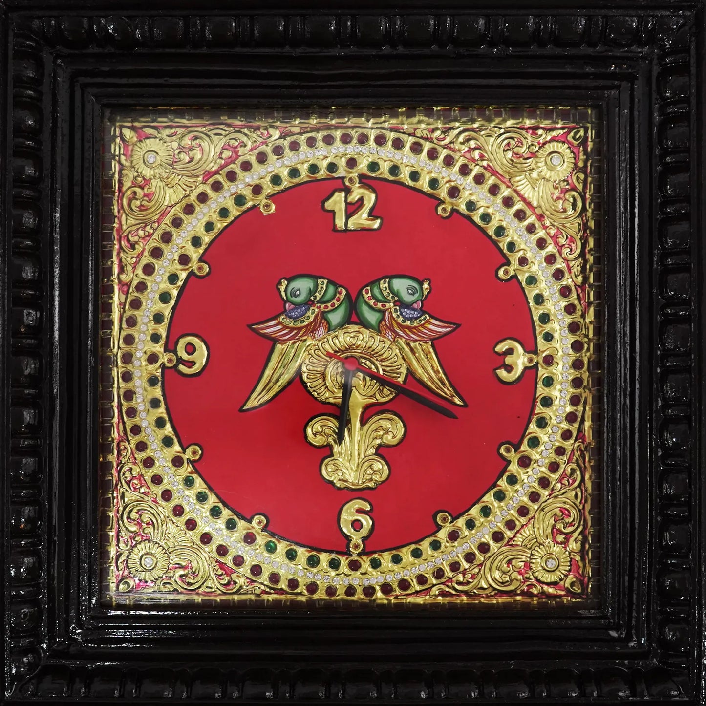 Tanjore Clock with Parrot Motifs