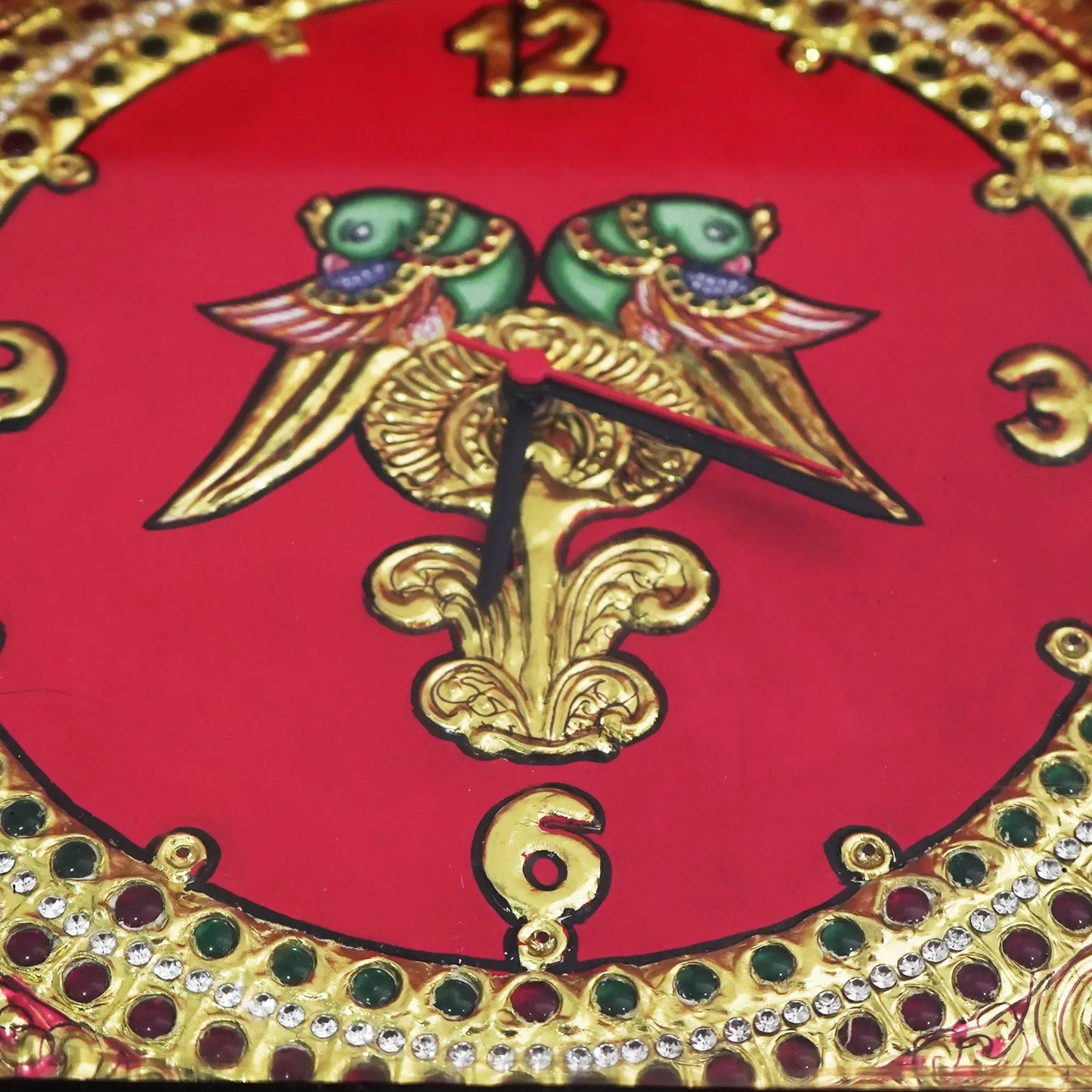 Tanjore Clock with Parrot Motifs