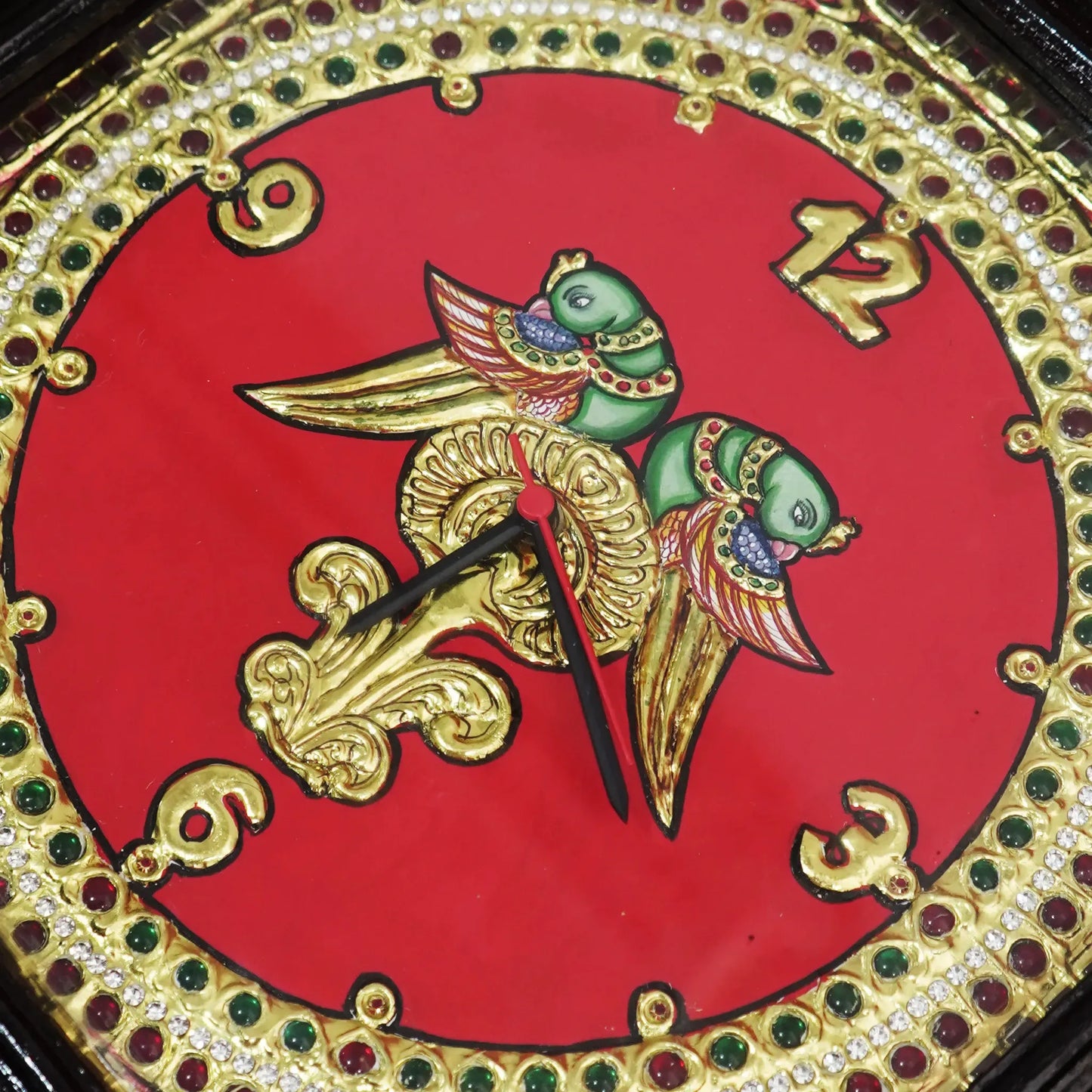 Elegant Tanjore Clock with Parrot Motifs Traditional Indian Art for Your Home