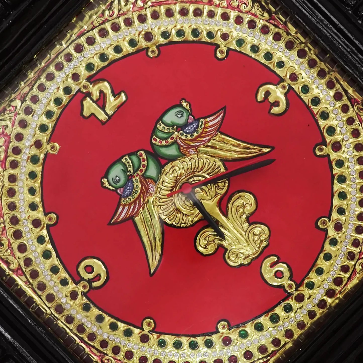 Tanjore Clock with Parrot Motifs