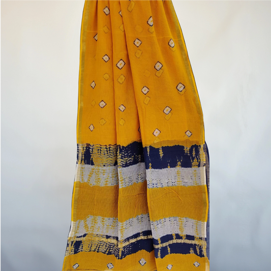 Shibori saree - Yellow Blue