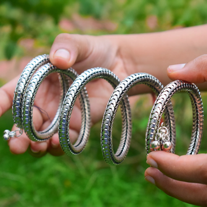 Unique Spring Bangle German Silver with Gungroo Bells