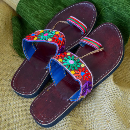 Leather Chappal with Floral Motif