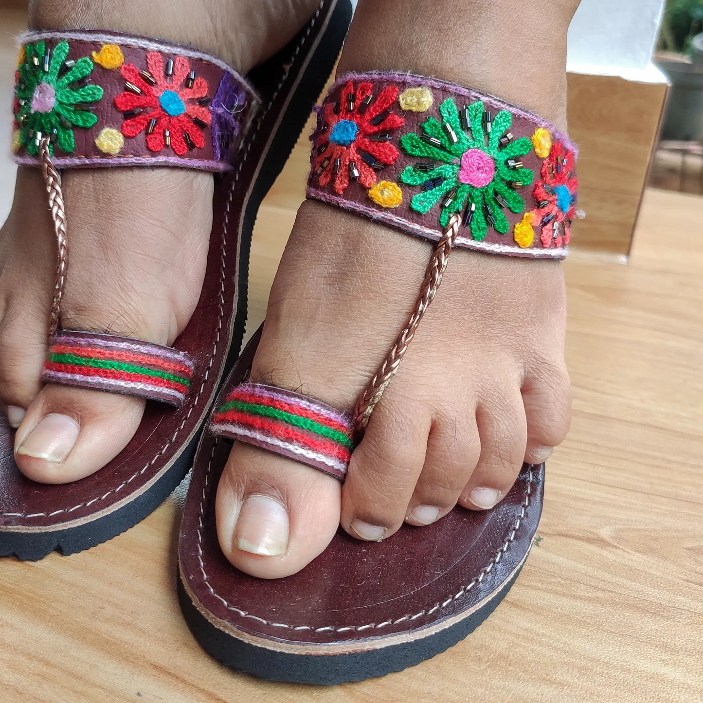 Leather Chappal with Floral Motif