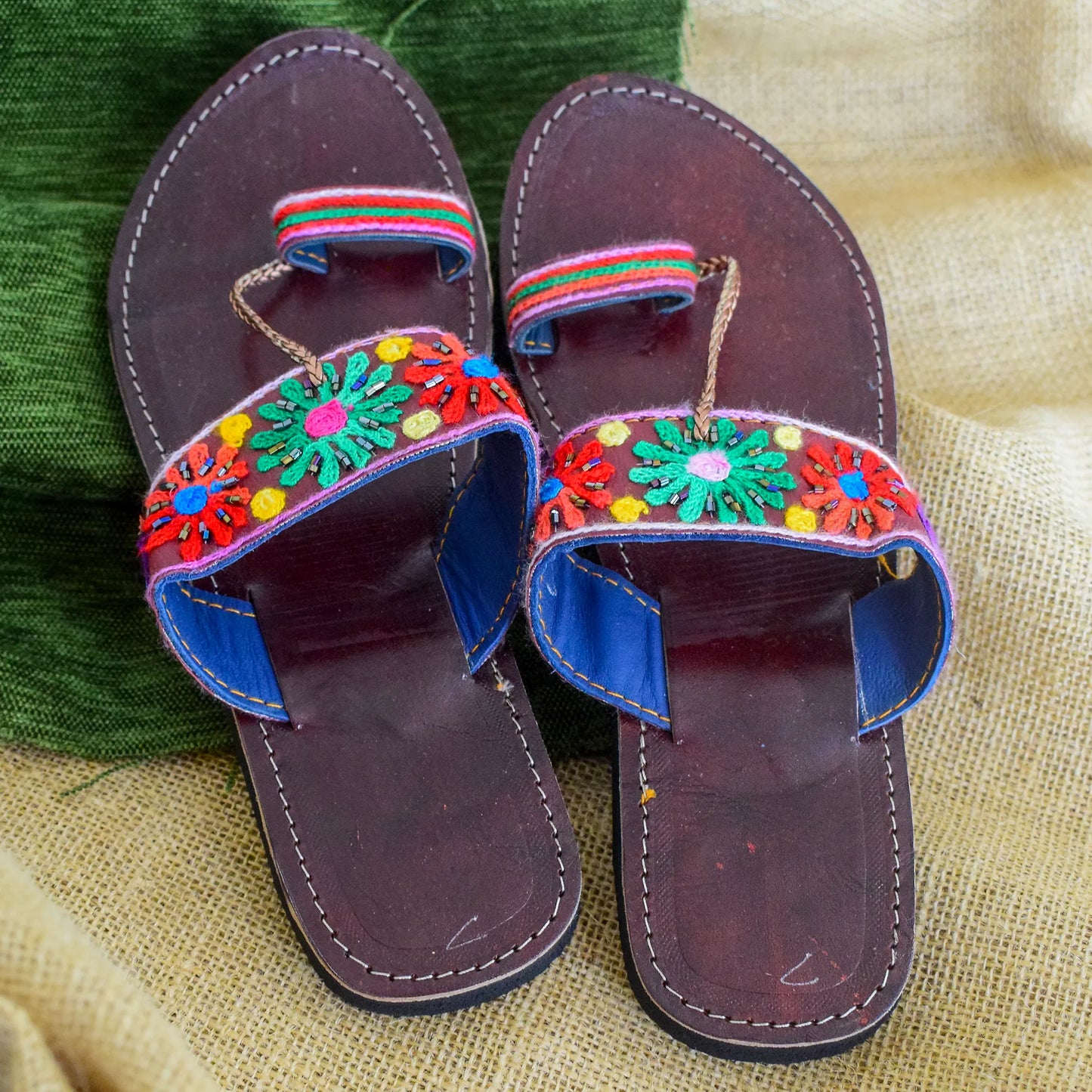 Leather Chappal with Floral Motif