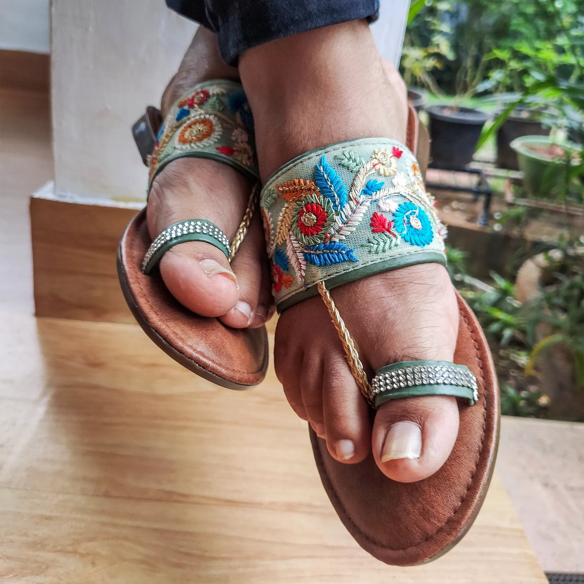  Cushion Leather Chappal with Floral Motif