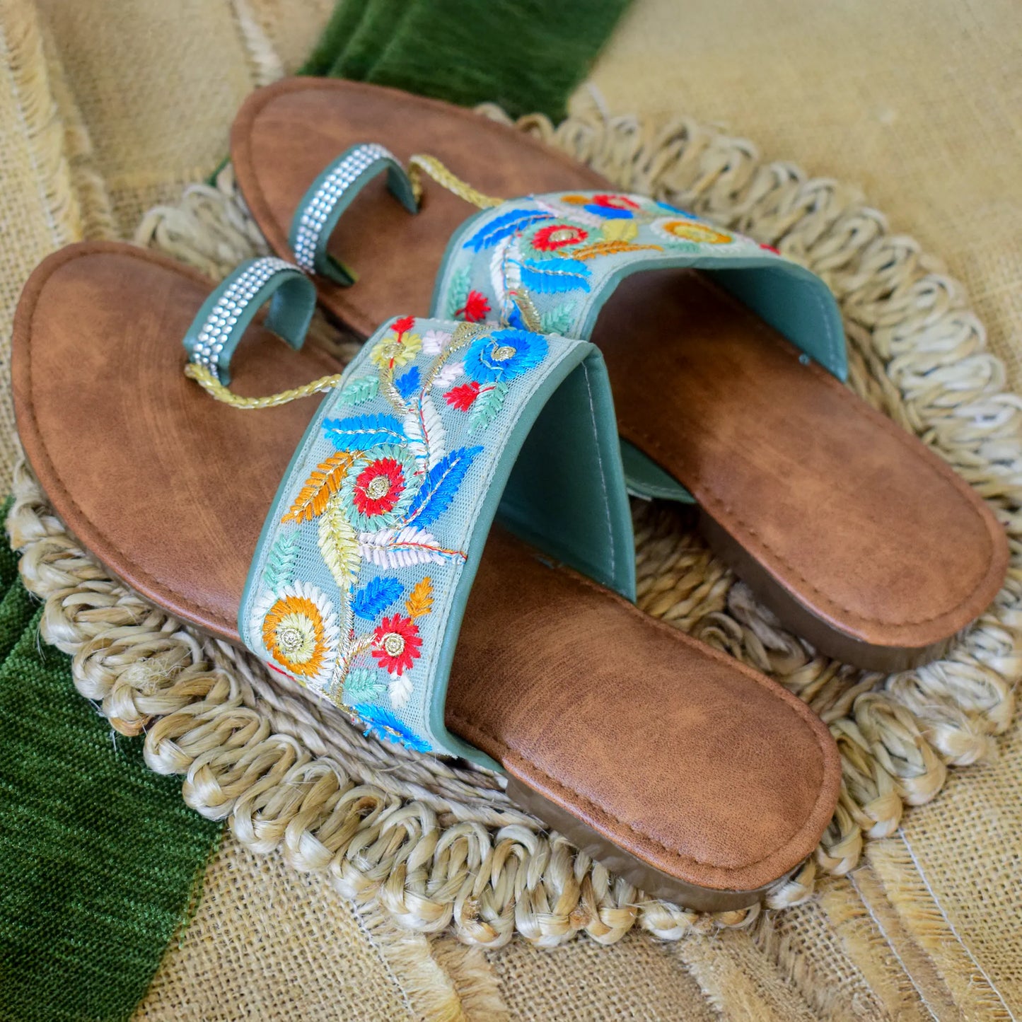  Cushion Leather Chappal with Floral Motif