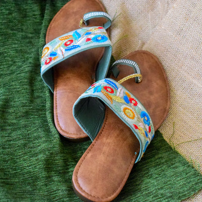  Cushion Leather Chappal with Floral Motif