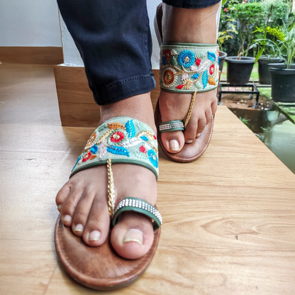  Cushion Leather Chappal with Floral Motif