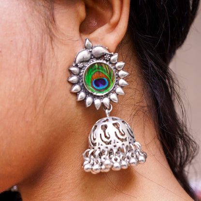 German Silver Peacock Jhumka