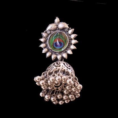 German Silver Peacock Jhumka