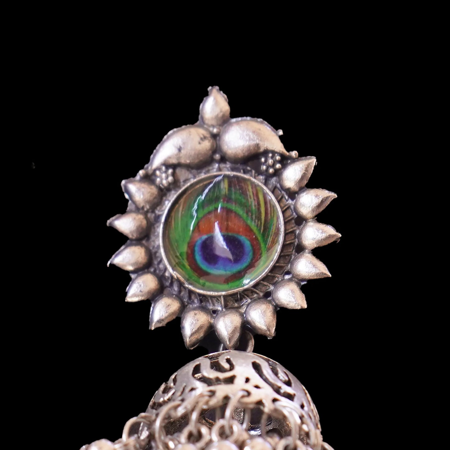 German Silver Peacock Jhumka