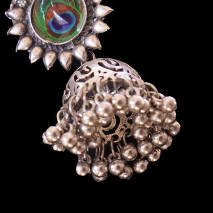 German Silver Peacock Jhumka