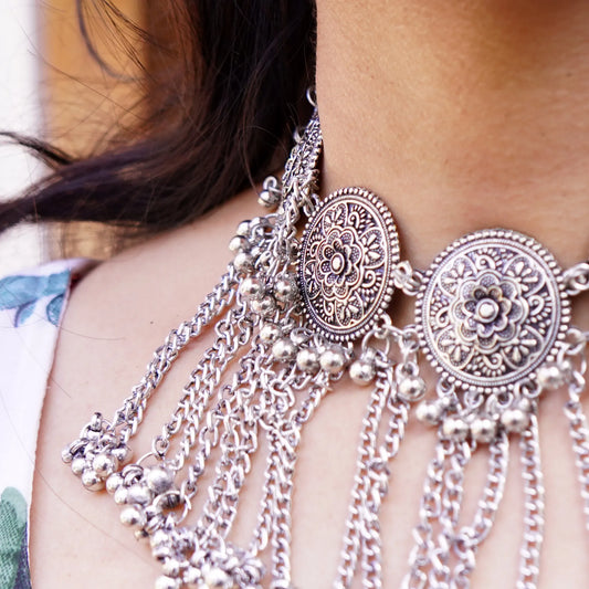 German Silver Coin Necklace with Danglers