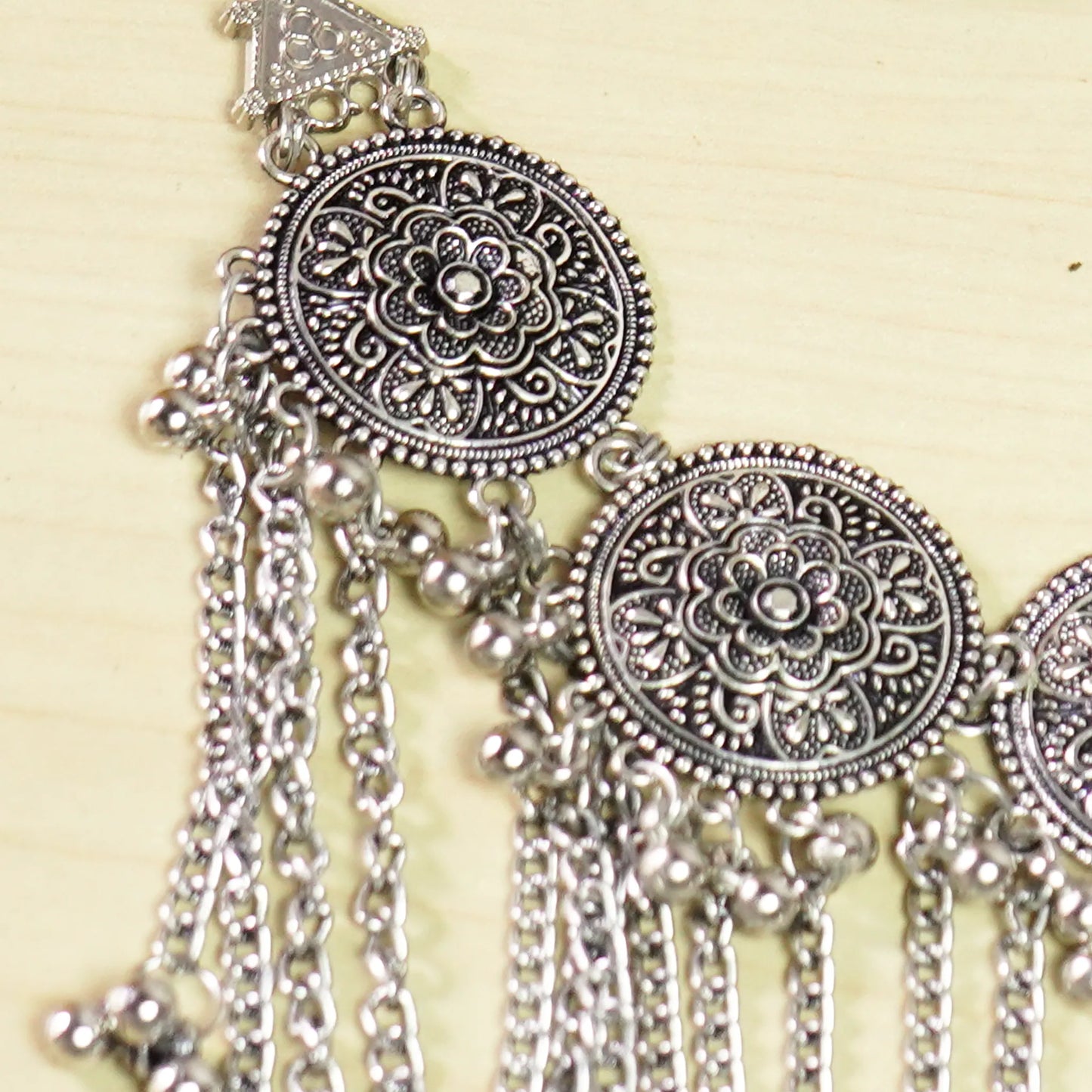 German Silver Coin Necklace with Danglers