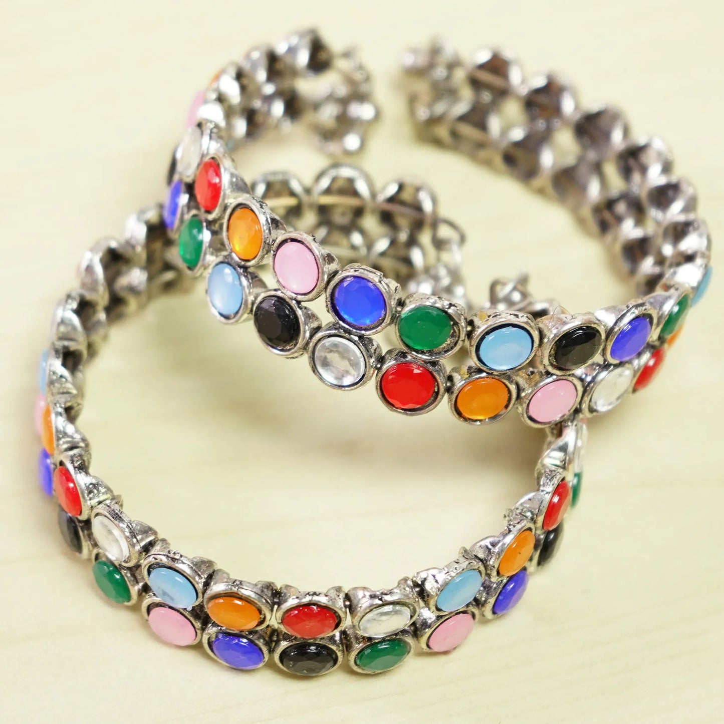 German Silver Two Layer Bracelet with Multicolored Stones