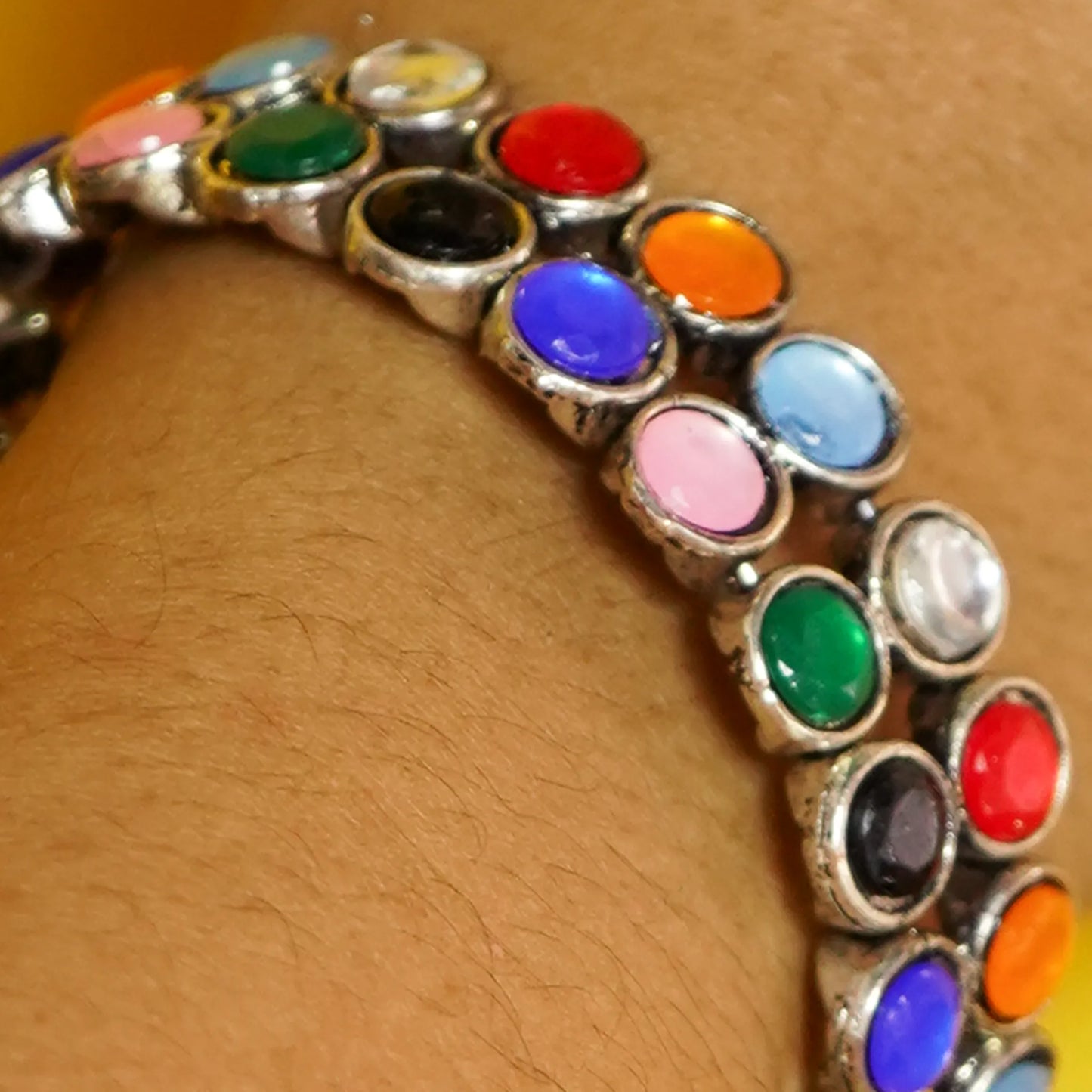 German Silver Two Layer Bracelet with Multicolored Stones