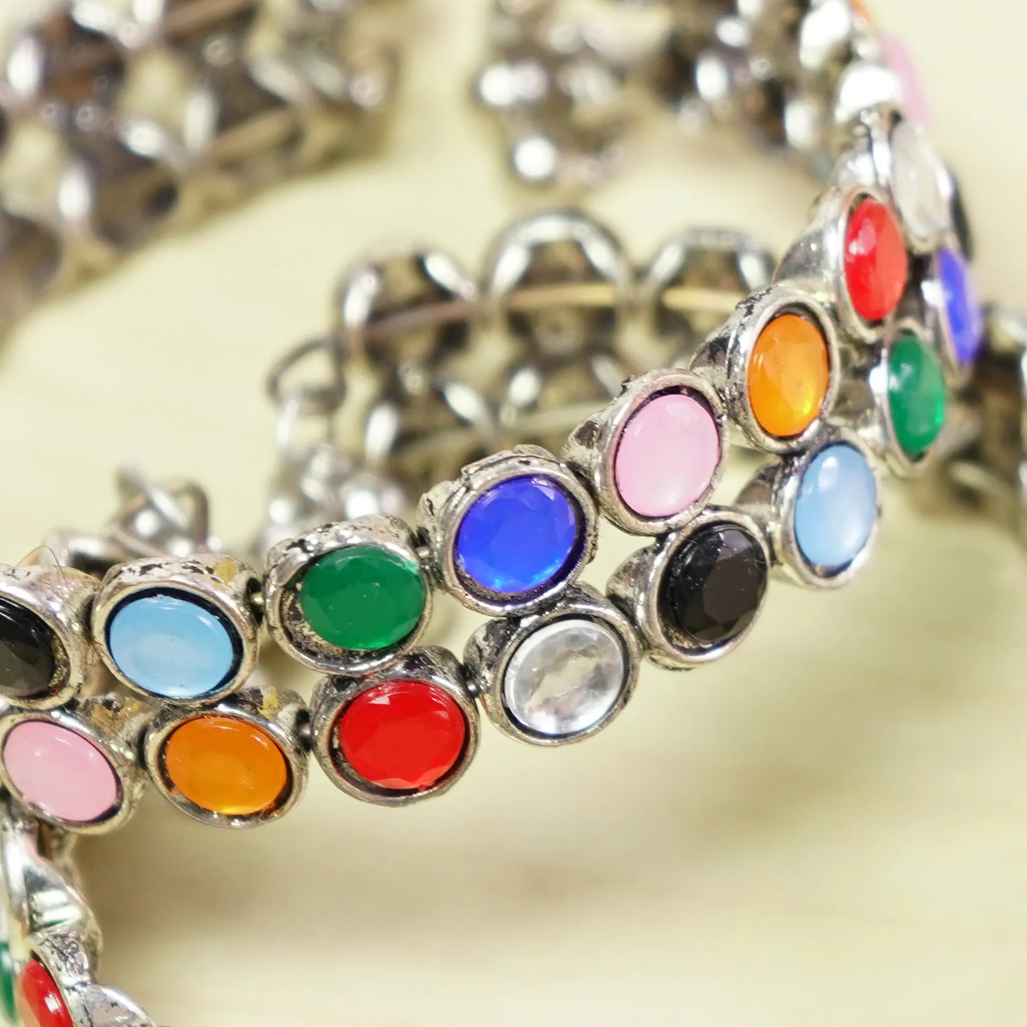German Silver Two Layer Bracelet with Multicolored Stones