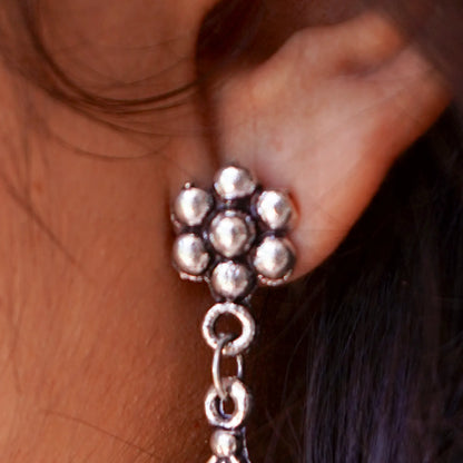 Oxidized Diamond-Shaped Earrings with Danglers